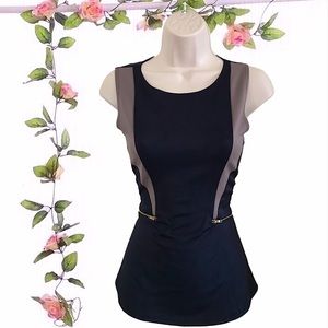Black & Grey Fitted Peplum Sleeveless Top Size Small